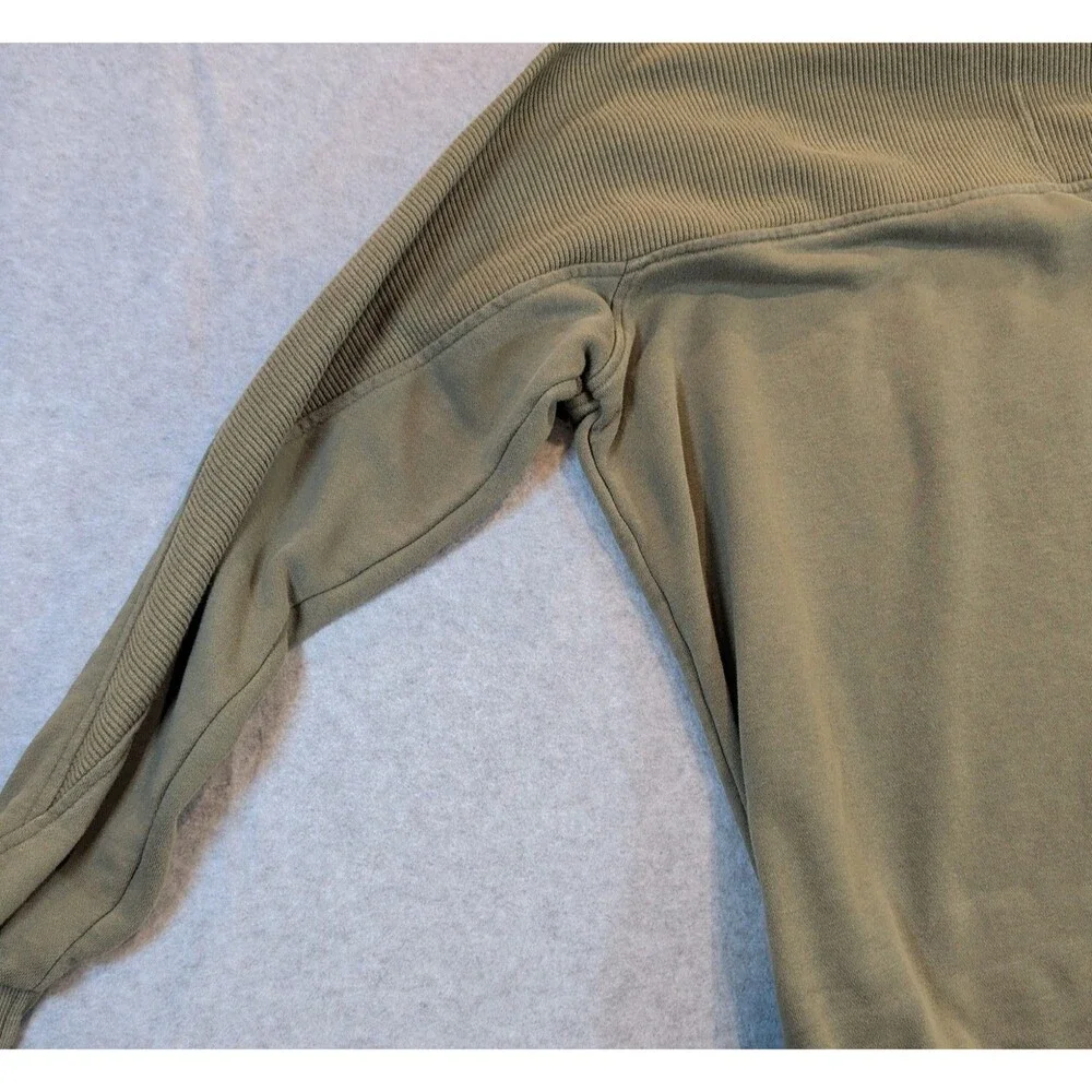Adidas Crewneck Mens Large Olive Green Sweatshirt Ribbed Shoulder Orange Logo